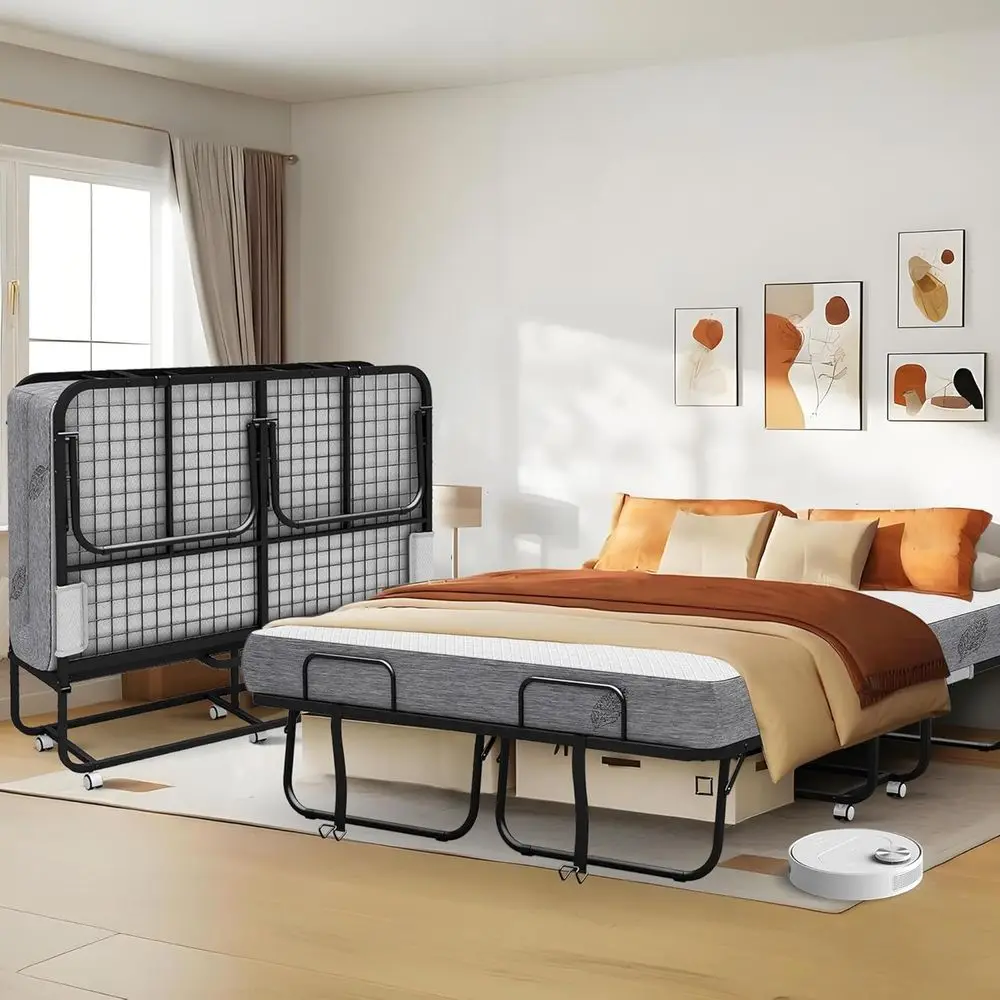 Extra Large Foldable Rollaway Bed with 75x54 Inch Mattress, 5 Memory Foam, Wheels for Easy Mobility
