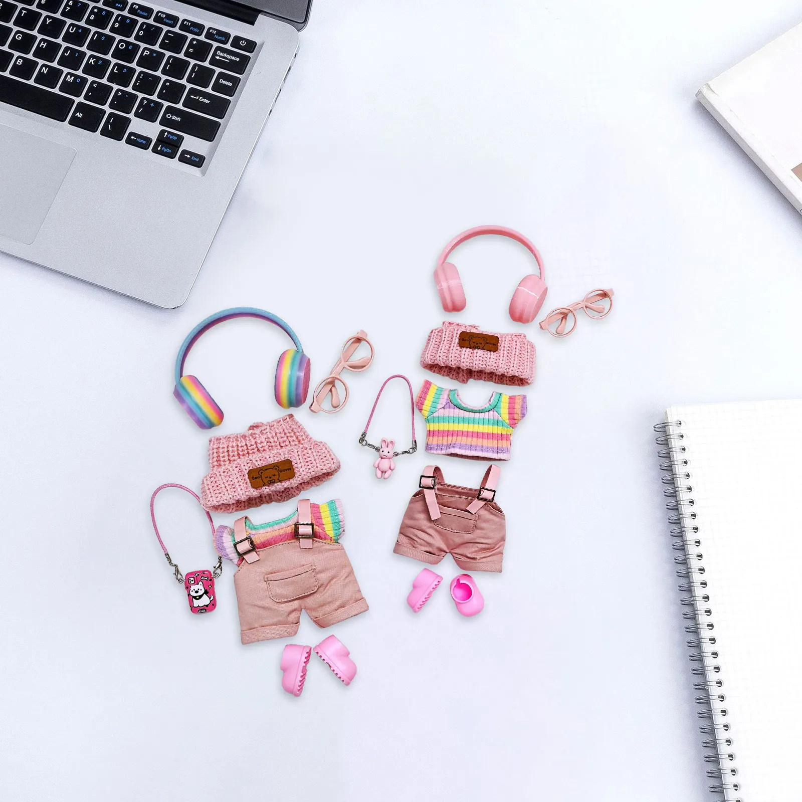 

15cm-17cm Doll Clothes Set Colorful Knitted Top Shorts Headphones Glasses Hat Shoes Set Small Sized Dolls Cute Fashionable Sets