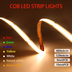 DC12V/24V COB LED Strip Light High Bright Flexible Linear Dimmable lights 480/528leds/M 3000-6500K RA90 Monochromatic led lamp