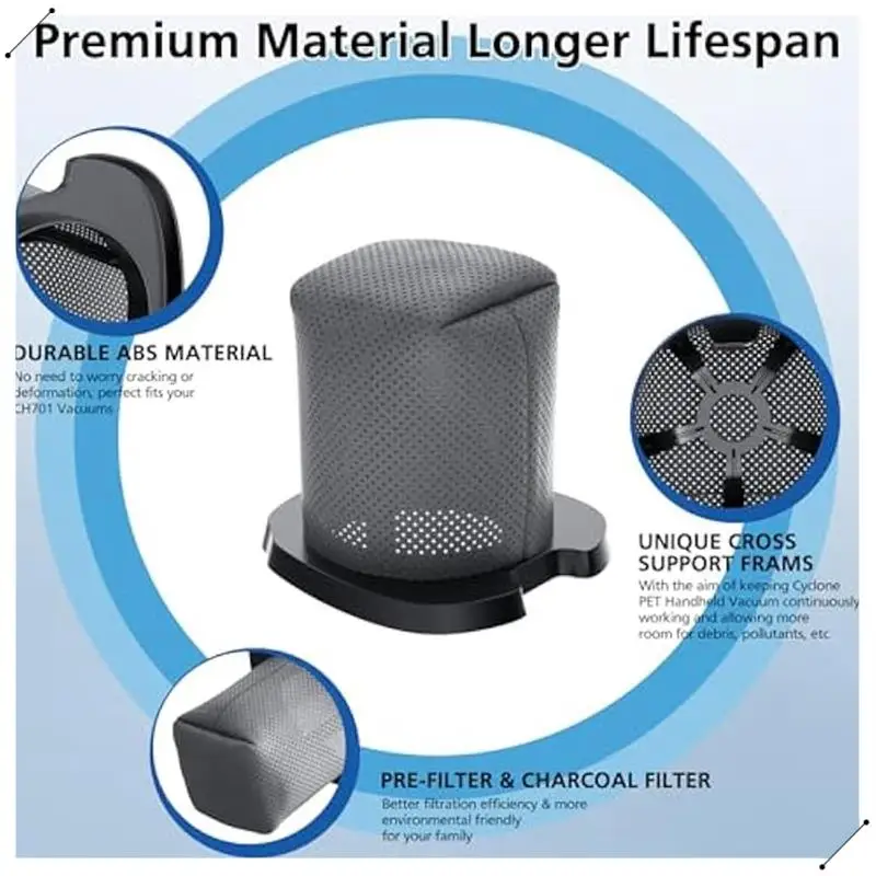 6Pcs Vacuum Filter Replacement For Shark Cyclone PET Handheld Vacuum CH700,CH701,CH701C & CH700WM,Part XDCFCH700