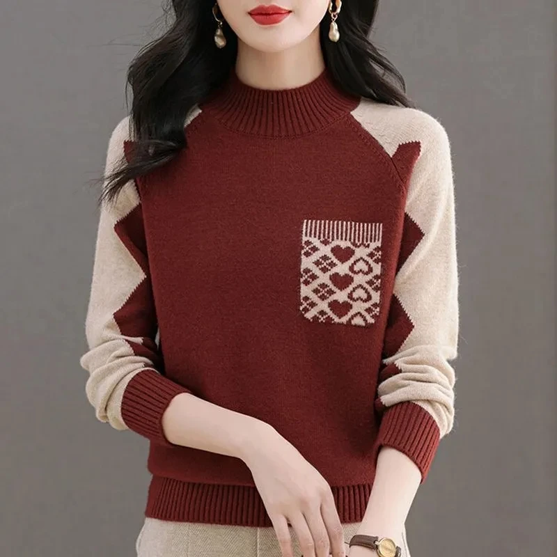

Женский модный пуловер, утепленный осенне-зимний новый свитер соответствующего цвета, модный жаккардовый тонкий женский пуловер, топ