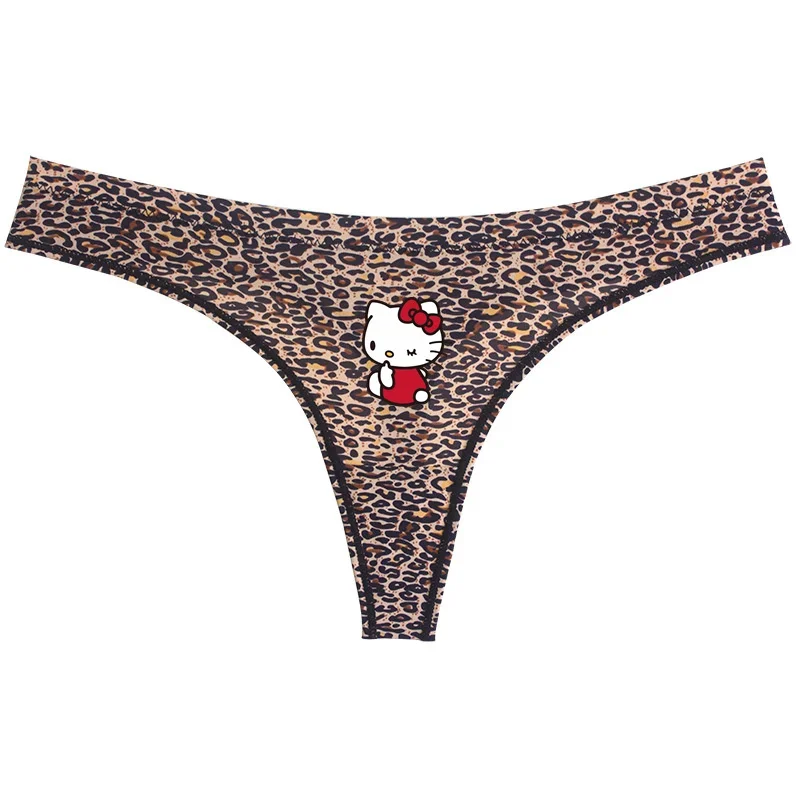 Sanrio-ropa interior Sexy de leopardo de Hello Kitty, Tanga sin costuras, ligero, de secado rápido, Kawaii, regalo de cumpleaños