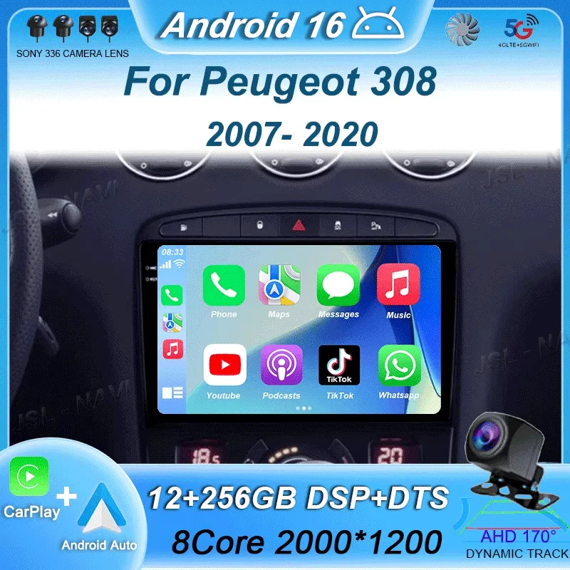

Автомагнитола Android 16 Carplay Auto для Peugeot 308 308SW 2007-2015, 408 2012-2020 с GPS, мультимедиа, видеоплеером, стереосистемой, WIFI+4G, DSP
