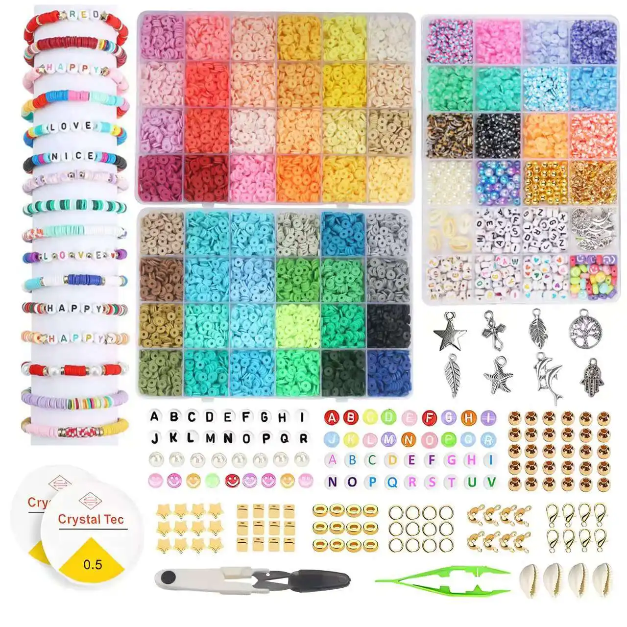 6MM Polymer Clay Beads Set Rainbow Color Flat Chip Beads For Bracelet Necklce Making Letter Beads Accessories Kit DIY