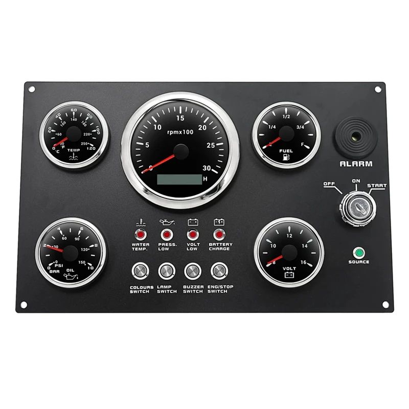 

LED Gauge Set With Instrument Switch Panel Water Temp+Fuel+Oil Press+Voltmeter+ Tachometer For Marine Boat Car