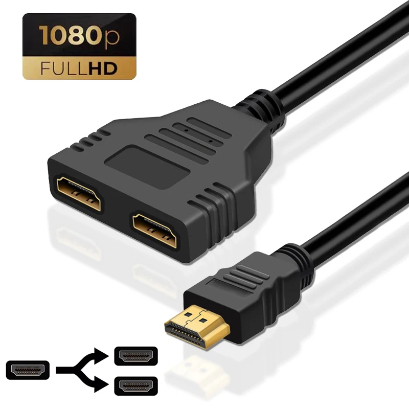 Câble séparateur Compatible HDMI, 1 entrée 2 sorties, adaptateur de commutateur vidéo, Hub de sortie pour XBox PS4 3 DVD PC portable TV 1080P HDTV Splitter