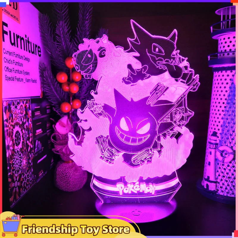 Pokemon Gengar Haunter Gastly Lamp Anime Led Night Light Usb Color Changing Luminaria Illusion Sleeping 3d Table Lamps Kids Gift