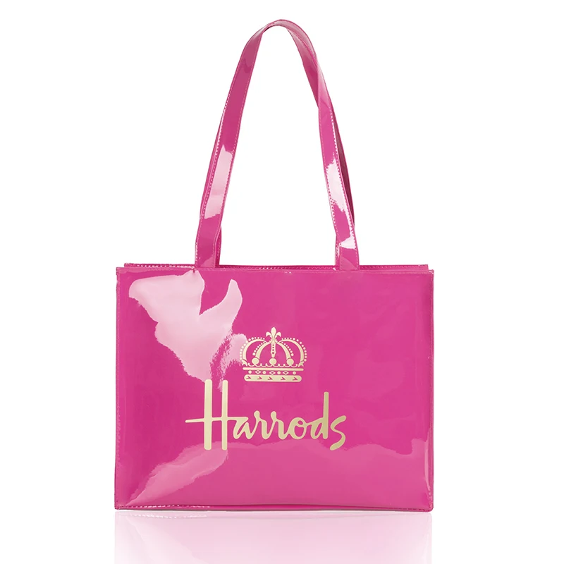 Bolsa de trabalho em PVC coração rosa para mulheres, sacola casual feminina, grande zíper, impressa, bolsa quadrada de moda para mulher