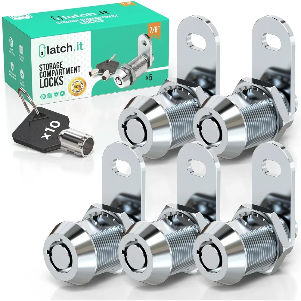 

LATCH.IT 7/8” RV Storage Locks | 5-Pack RV Compartment Locks | Utility Cam Lock | 100% Metal RV Latch for Storage Door on Camper