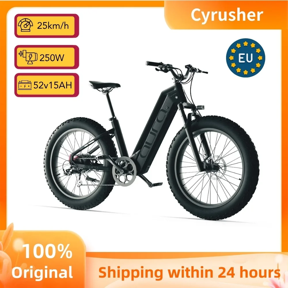 Vélo électrique Cyrusher Aura 52V 15AH avec moteur 250W, autonomie de 90 km, amortisseur, pneus tout-terrain, frein à disque, étanche, pneus de 26 pouces