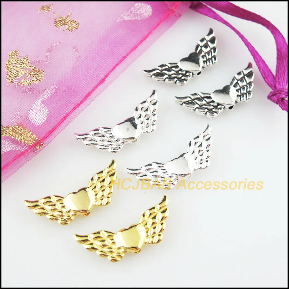 Fashion 25Pcs Retro Tibetan Silver Tone Gold Silver Color Animal Wings Spacer Beads Charms 9x22mm