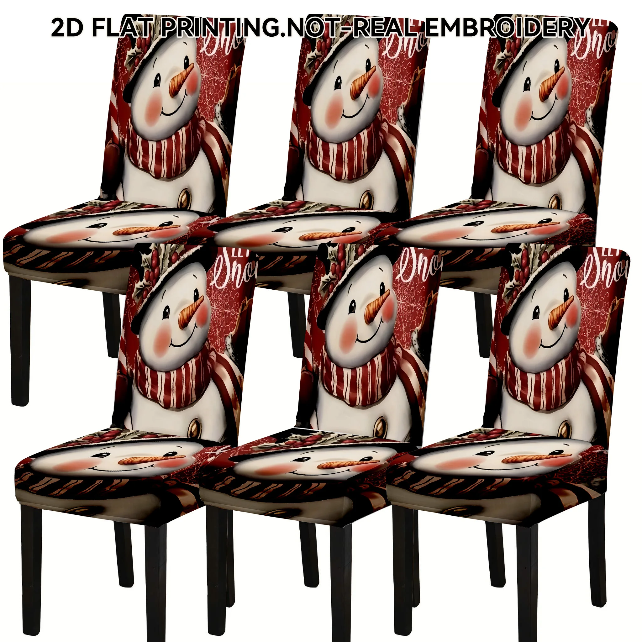 2/4/6 PCS Adorable Snowman Print Elastic Dining Chair Covers, Vintage 2D Flat Printed Christmas Holiday Decoration Chair Covers