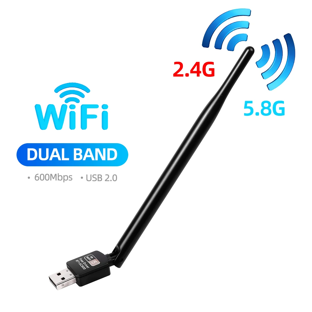 

Dual Band 600Mbps USB wifi Adapter 2.4GHz 5GHz WiFi with Antenna PC Mini Computer Network Card Receiver