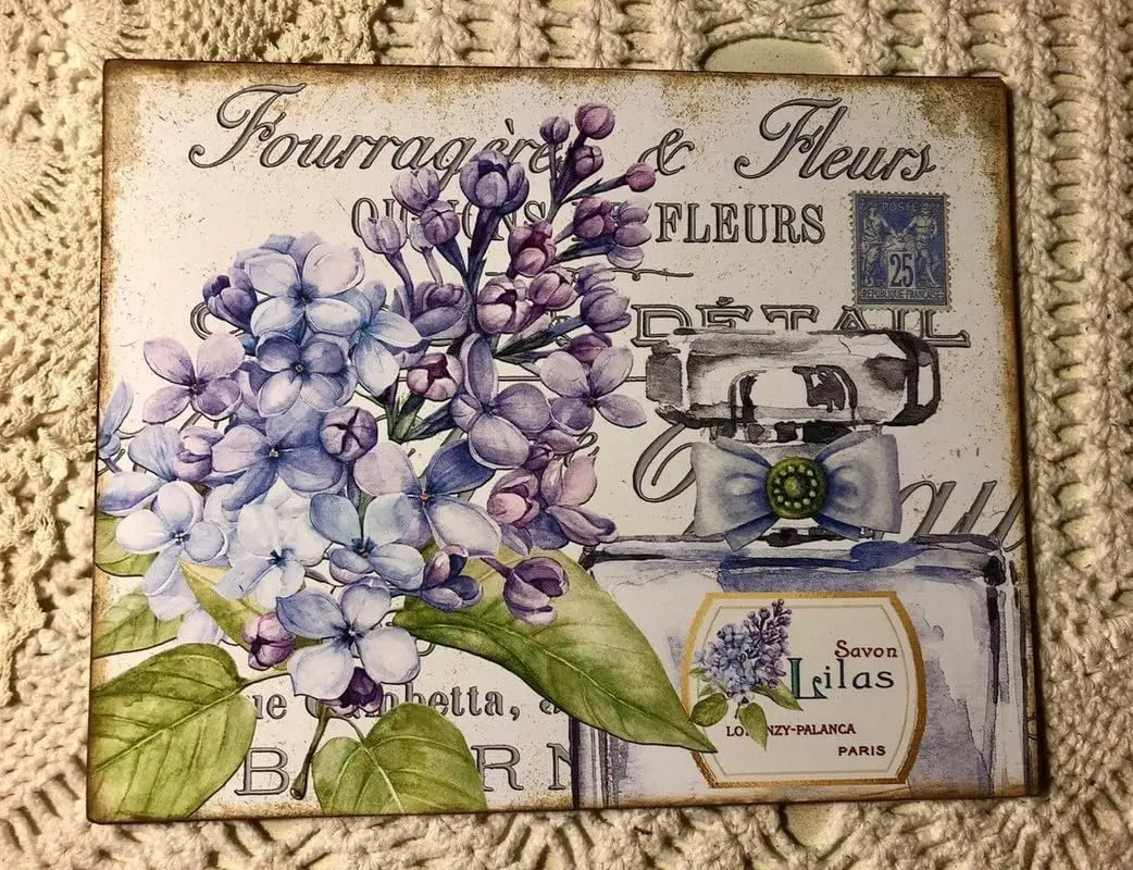Perfume de estilo Vintage de Lila francés desgastado, placa decorativa, letrero de lata de Metal Retro, letrero Vintage para decoración de pared de café para el hogar
