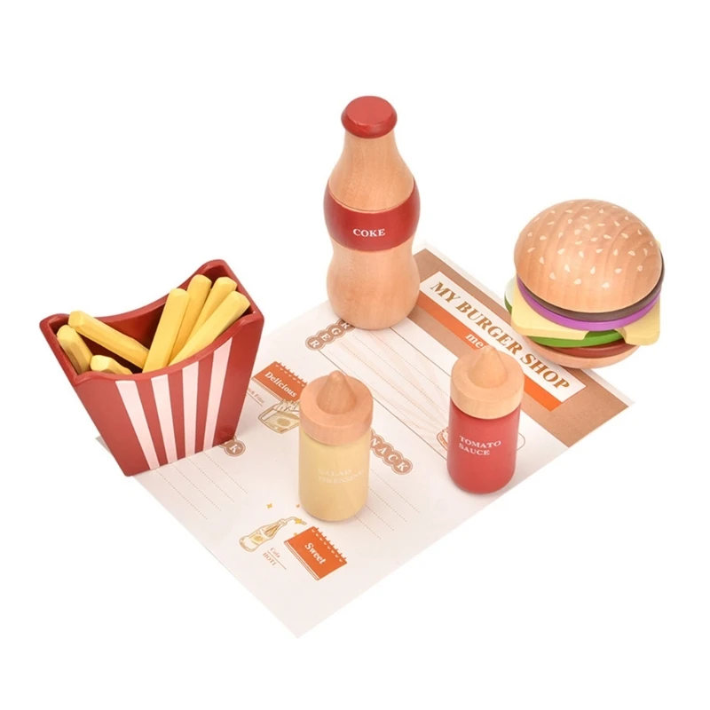 

Baby Toy Kitchen Burger Set Real Life Cosplay Simulation Educational Wooden For Children Party Game