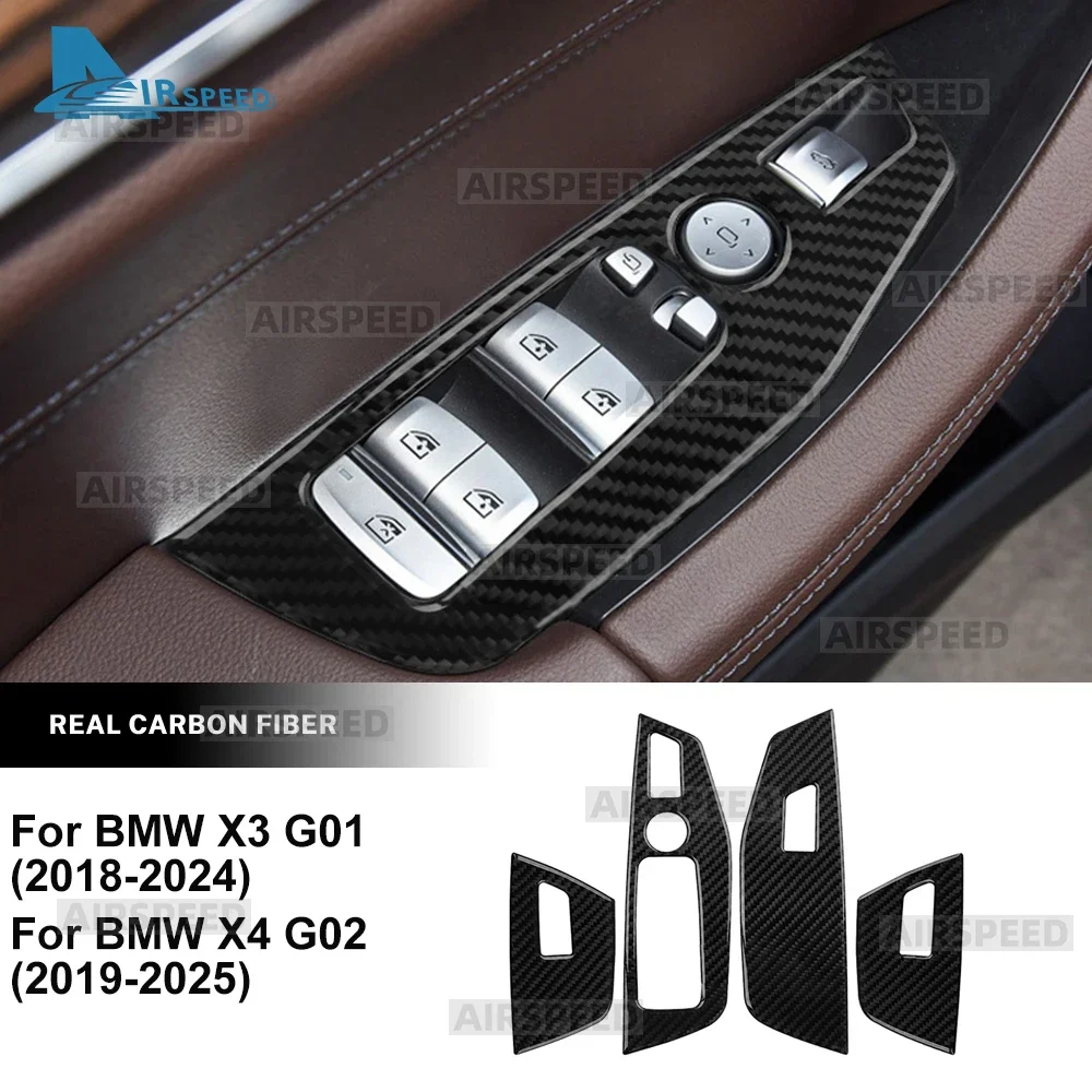 For BMW X3 G01 2018-2024 for X4 G02 2019-2025 Real Soft Carbon Fiber Car Doors Window Lift Switch Button Frame Cover Styling