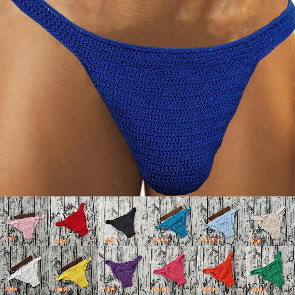 Sexy Men Women Breathable Knit Briefs Underwear Pump Man Hand Crochet G-string Swimming Sunbathing Briefs Underpants Panties