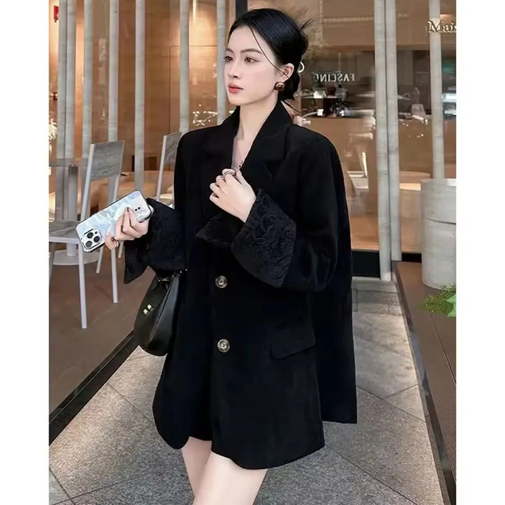 

Blazer Women Autumn Corduroy Padded Black Suit Jacket Female Commuter Casual Suit Women Long Sleeved Outerwear Ladies Blazers