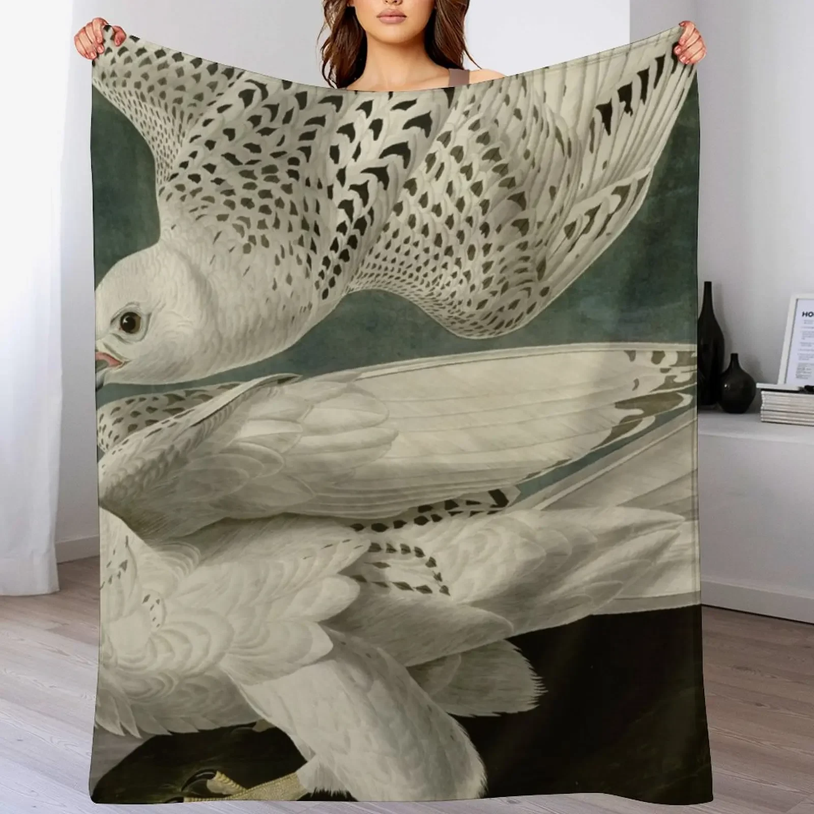 

Fragments of Iceland or Jer Falcon by J.J.Audubon / Vintage birds illustrations / original background Throw Blanket