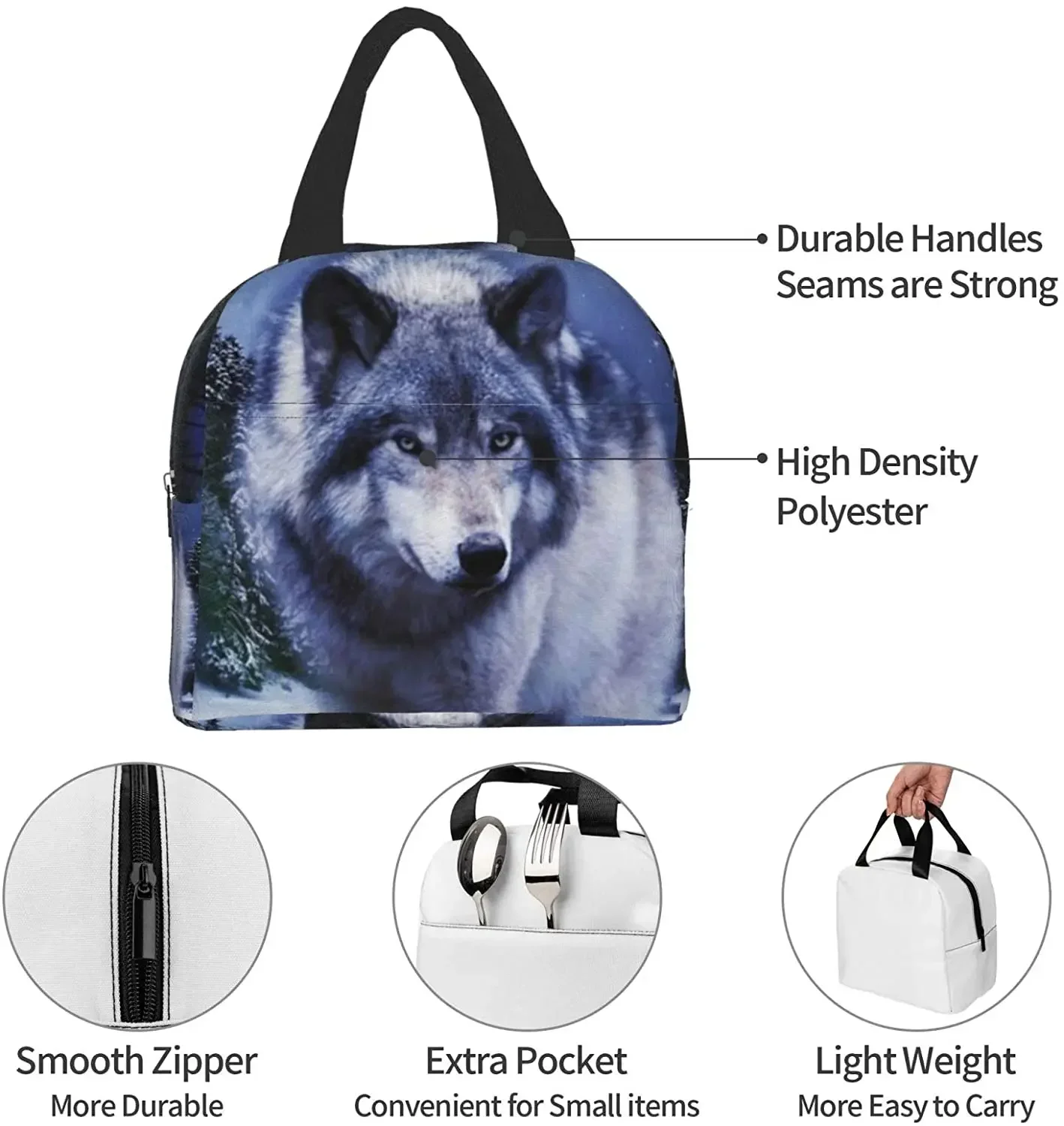 Wolf Stylish Lunch Bag Set for Women and Teen Girls Cute Insulated Lunch Box for Work School Travel