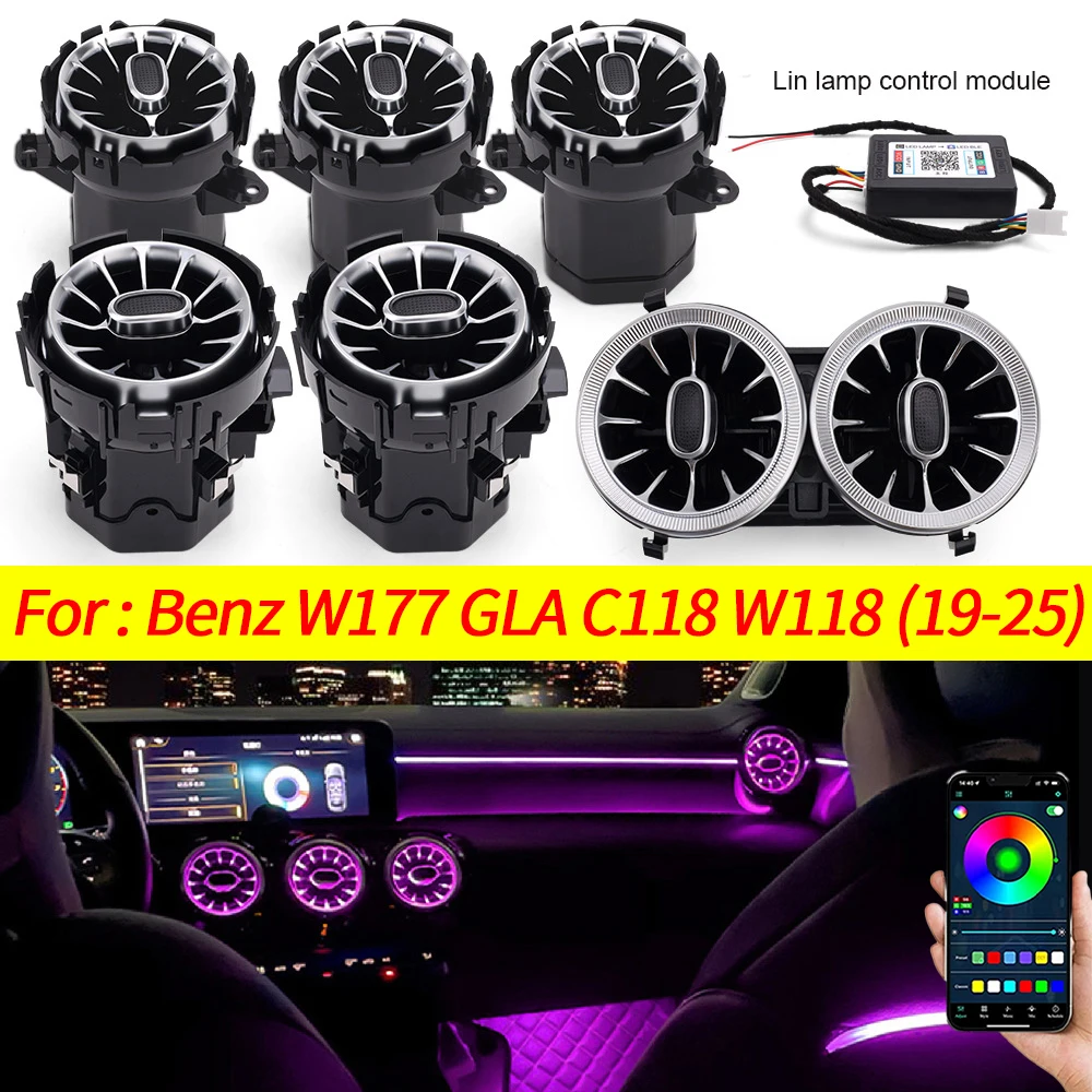 

For Mercedes Benz LED Ambient Light A-Class W177 GLA C118 W118 AMG Turbine Nozzle AirVent Decoration Air Conditioner Lamp By App