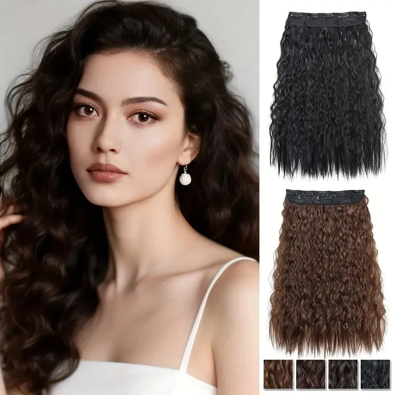 22Inch Synthetic Long Kinky Curly Hair High Temperature Corn Wave Hair Extension Clip in Fiber Hairpieces for Women