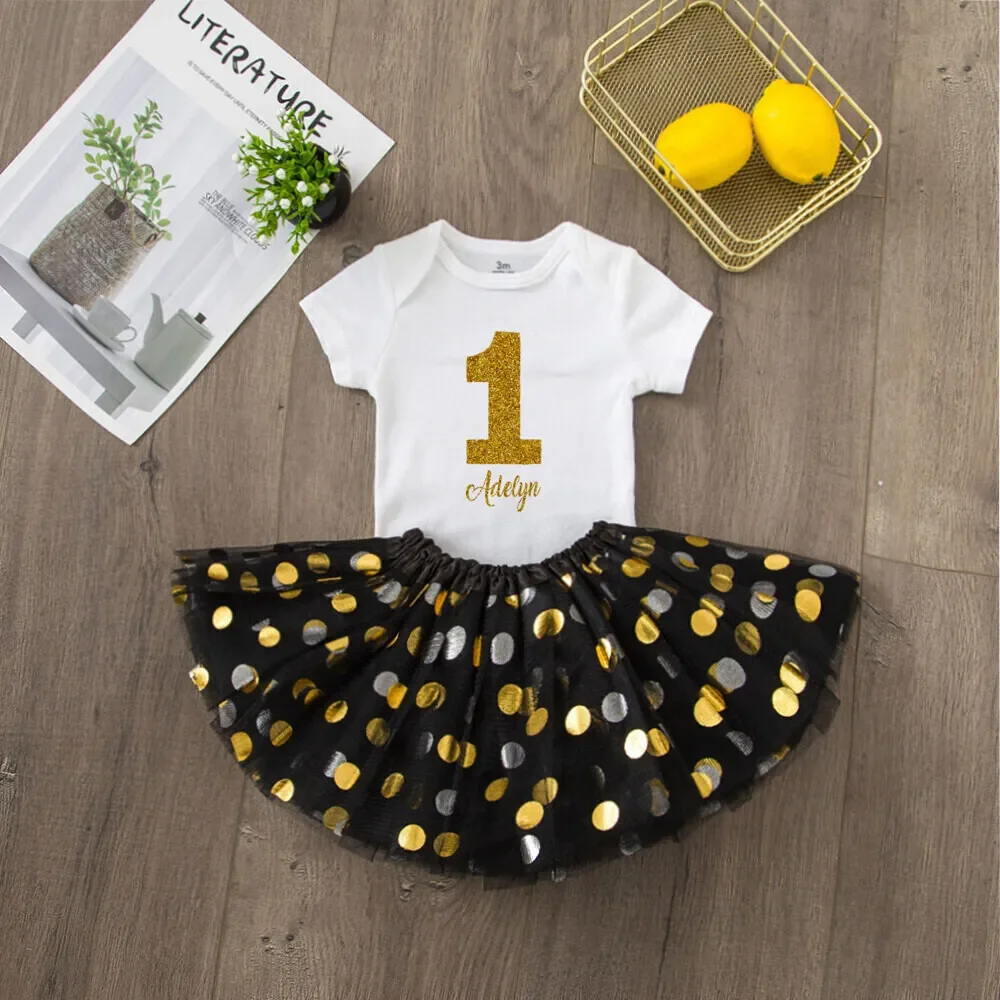 Personalized Birthday Baby Girl Dresses Custom Name Sequin Tutu Skirts Girl Clothes Infant Birthday Gift Baby Short Sleeve Dress