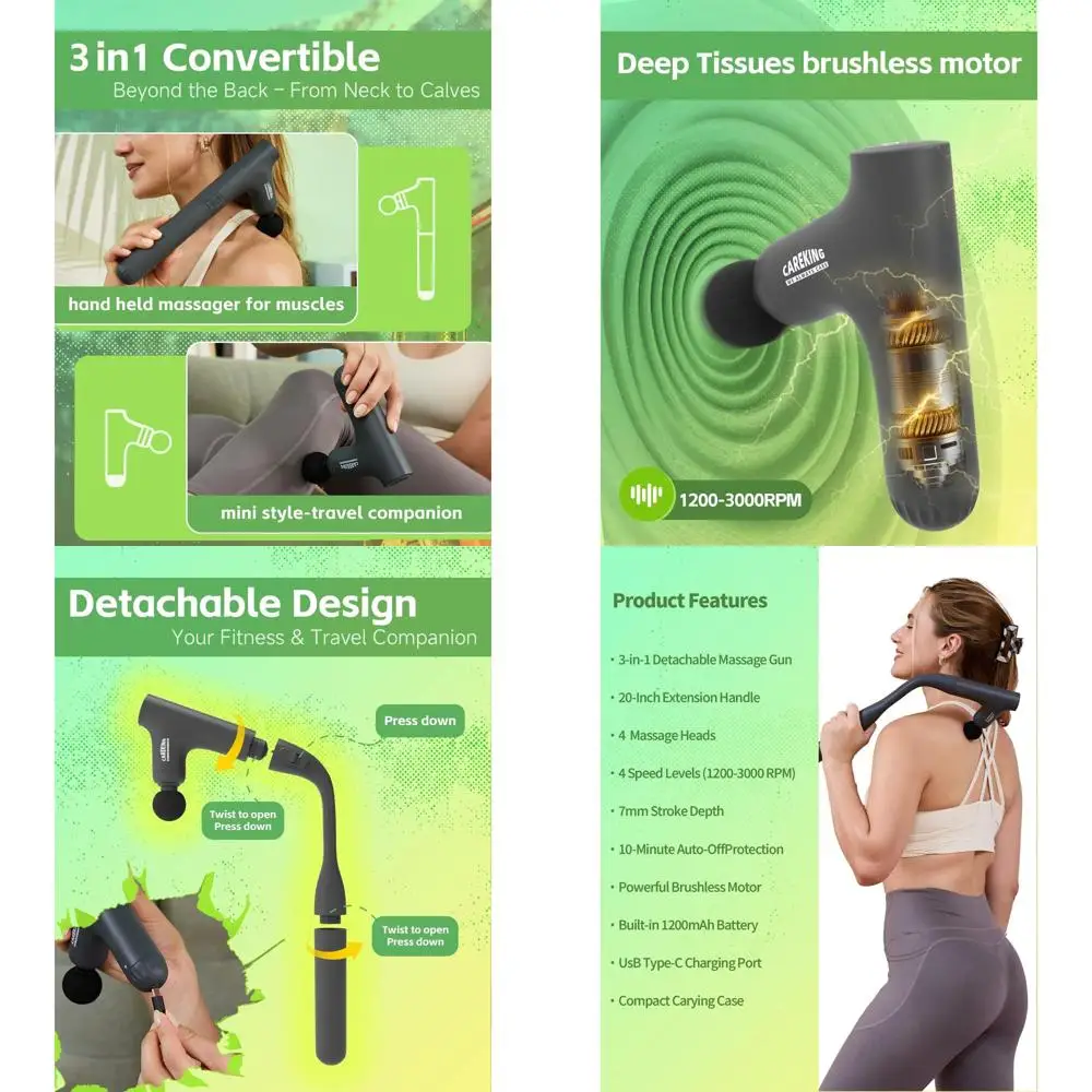 

Портативный массажный пистолет для глубокого массажа тканей с удлиненной ручкой для снятия боли и восстановления мышц