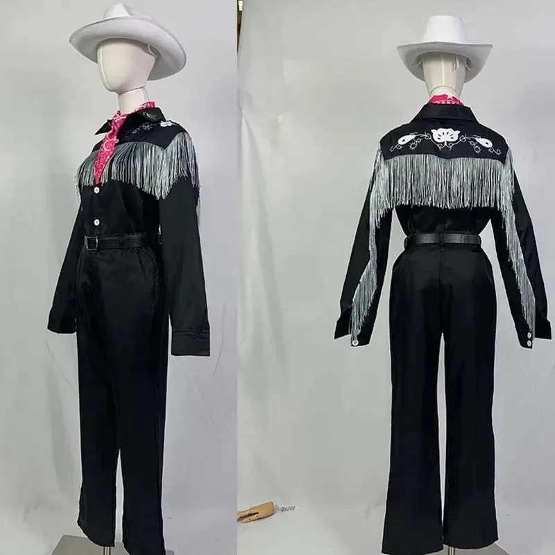 Movie Barbi KEN Cosplay Costume with Hat Cowboy With Scarf Western Long Sleeve Fringe Shirt Halloween Cosplay For Mens B
