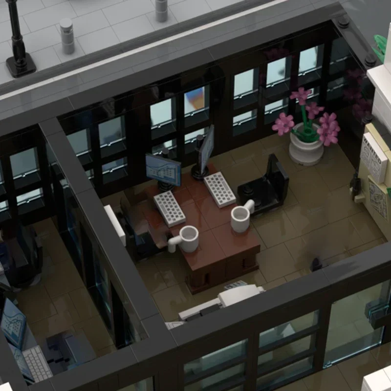 Stad Street View Model Moc Bouwstenen Moderne Politiebureau Technologie Modulaire Blokken Cadeau Kerst Speelgoed DIY Sets Montage