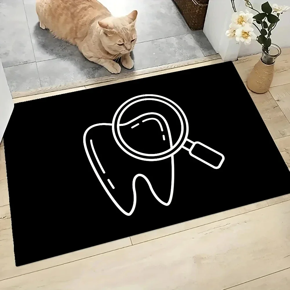 Dentist Tooth Anatomy Graphic Printed Flannel Doormat Dental Structure Non Slip Bathroom Kitchen Entrance Carpet Floor Decor