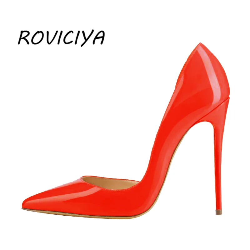 

Side Empty Stiletto Sexy Patent Leather High Heels Pointed Toe Pumps Shoes Party Shoes Women High Heels Pump 12cm QP035