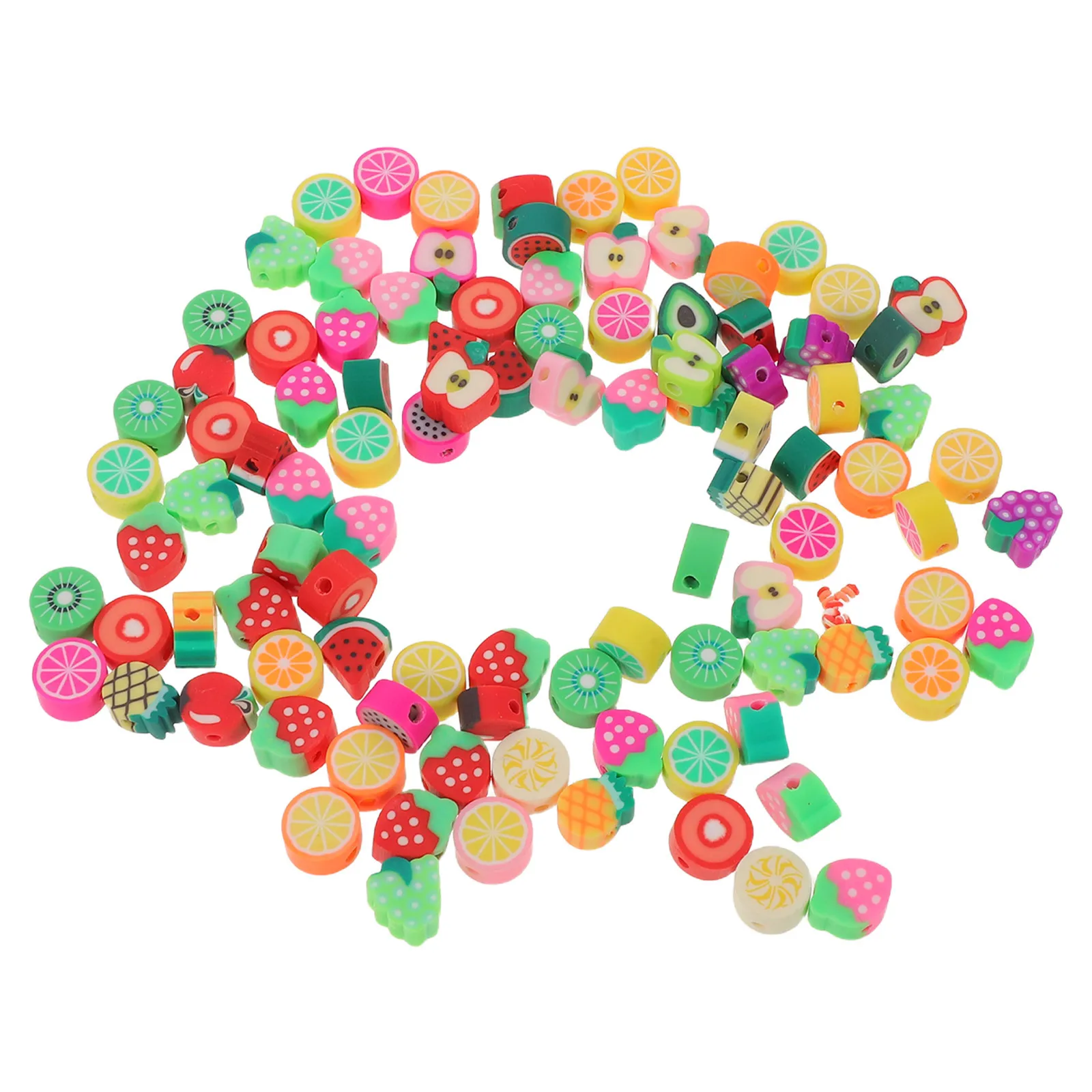 

500pcs Fruit Clay Beads 10Mm Mixed Color Slice Shape Loose Spacer Beads For Diy Bracelet Necklace Keychain Jewelry Making Craft