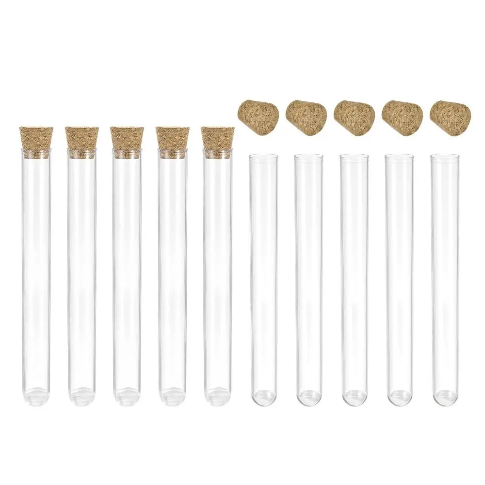 10pcs Wide Application with Cork Stoppers Plastic Test Tubes Storage Container Round Base for Scientific Experiments