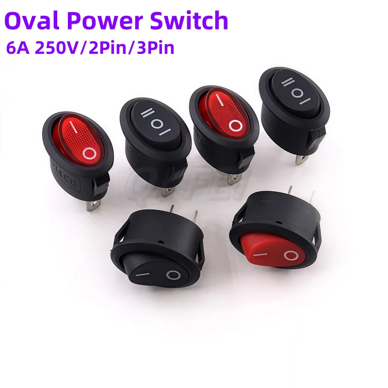 

5PCS Oval Power Switch KCD7 16x25mm 6A 250V Red Black 2Pin ON/OFF 3Pin ON-OFF-ON Electric Kettle Rocker Power Rocker Switch