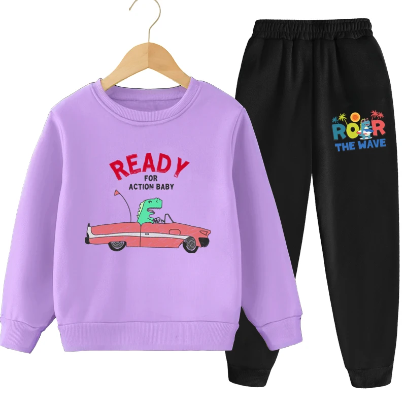 Spring Autumn Children's New Sweatshirts Sets Boys Girls Cartoon Print Pullover and Long Pants 2pcs Sets Kids Casual Tracksuit