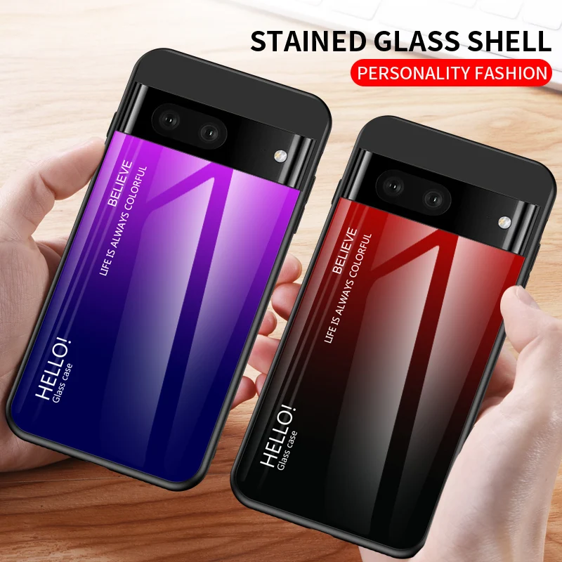 Funda de teléfono con marco de silicona suave para Google Pixel 7, carcasa trasera de vidrio templado degradado para Google Pixel 7 Pro