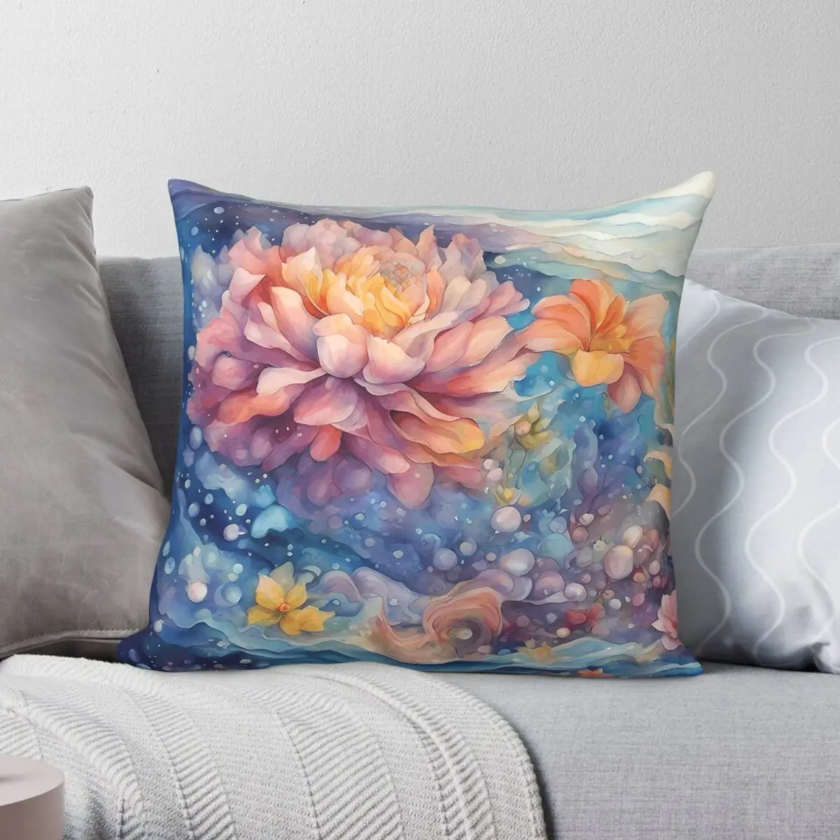 Fantasy Underwater Flowers Square Pillowcase Polyester Linen Velvet Creative Zip Decor Pillow Case Car Cushion Cover Wholesale
