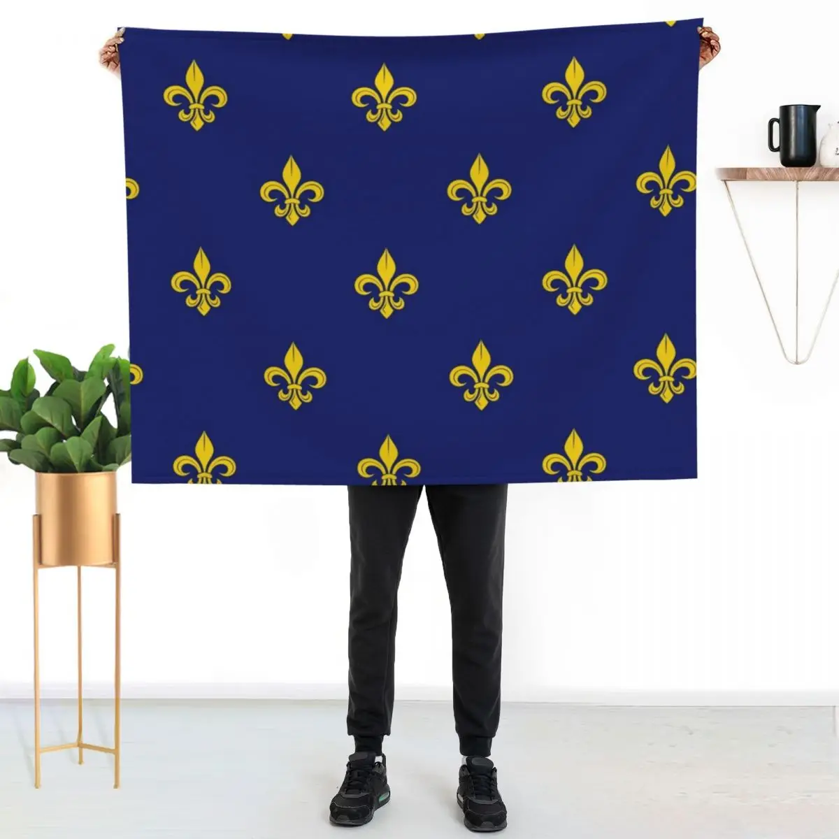 

Golden French Lily and Royal Color Blue On Bubble Merch Throw Blanket Warm Comfortable Blanket Gift for Parents Friends