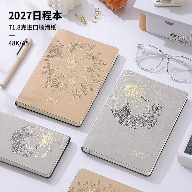 2027 A5 Daily Planner Soft PU Leather Cover Yearly Calendar Notebook 352 Pages Business Meeting Log Journal for Office and Study