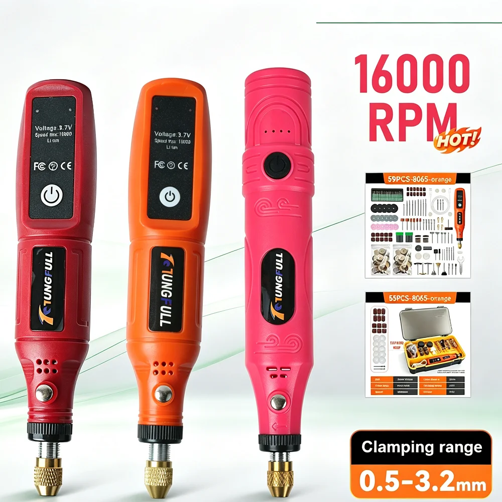 Tungfull Mini Cordless Rotary Tools 16000RPM Rechargeable Electric Grinder Pen for DIY Grinding Polishing and Craft Projects