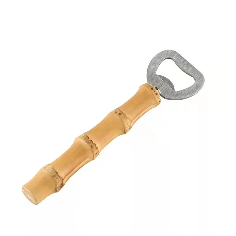 100Pcs Bamboo Handle Creative Retro Drink Opening Tool Restaurant Household Bar Kitchen Bamboo Root Wooden Handle Bottle Opener