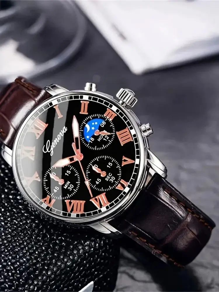 Lässige Herren-Quarzuhr, modische Business-Uhrenarmbandkombination aus PU-Leder, geeignet für den täglichen Gebrauch oder als Geschenk – Detail 1