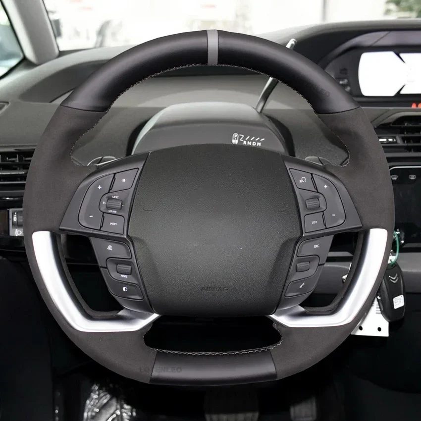 Black Artificial Suede Leather Hand Sewing Soft Car Steering Wheel Cover For Citroen Grand C4 Picasso SpaceTourer 2013-2022