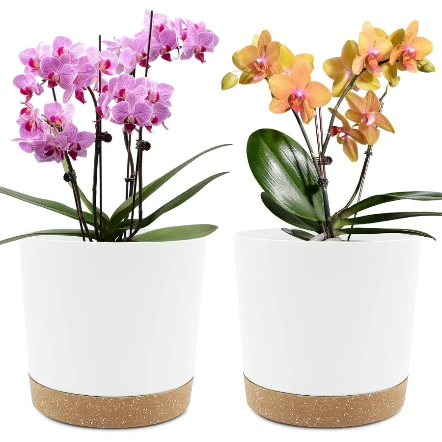 

QCQHDU 8 inch Plant Pot 2 Pack Planters for Indoor Plants with Drainage Holes and Saucer Outdoor Flower Pots Home Garden Modern