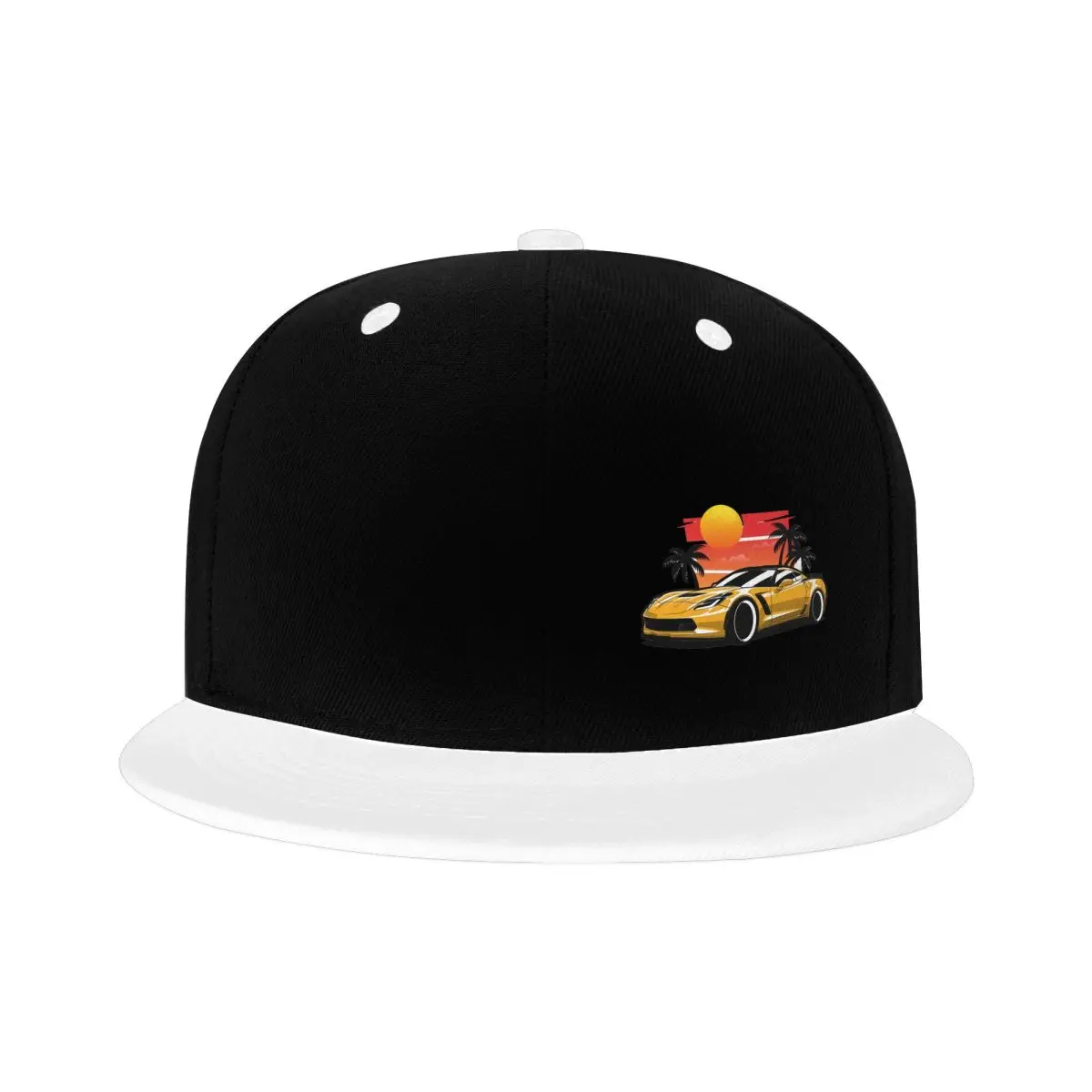 

Желтый Corvette Z06 Кепка с пальмами заката Модные повседневные бейсболки Регулируемая шляпа Хип-хоп Летние бейсболки унисекс