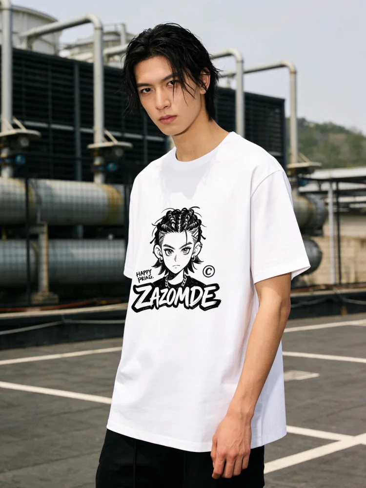 

Футболка ZAZOMDE оверсайз с принтом аниме-персонажей, хлопок, уличная мода, свободный крой, унисекс, повседневный стиль и для носки на каждый день