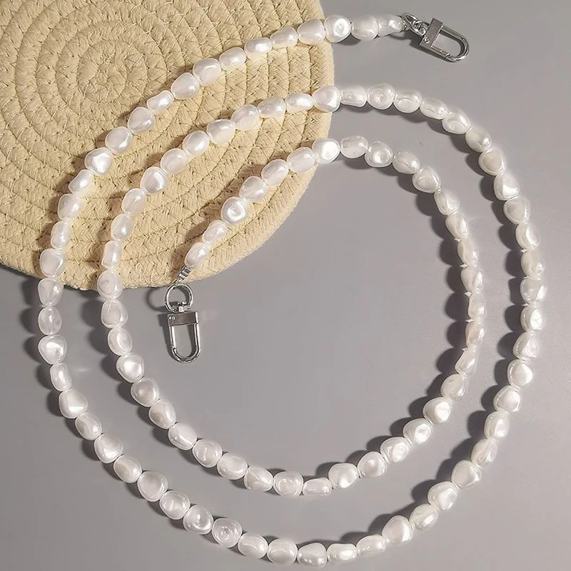 

Mobile Phone Lanyard Women's Crossbody Beaded Chain Senior Fashion Flat Pearl Chain Anti-loss Sling Strapclip Phone Charm Strap