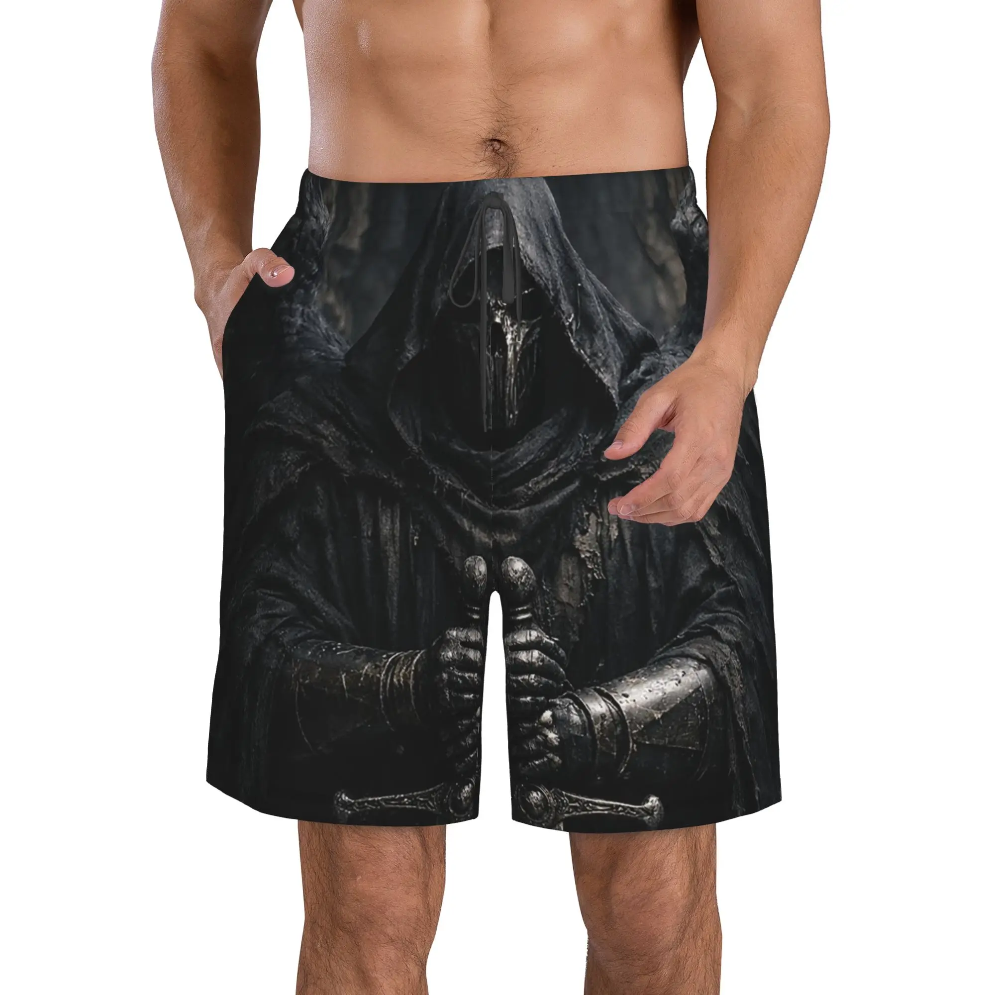 Mysterious Dark Angel God Wielding Sword Trunks Beach Board Shorts Casual Quick Dry Swim Summer Men Pants