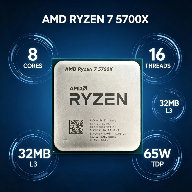 Video Editing Desktop Processor AMD Ryzen 7 5700X 8‑Core 16‑Thread 65W Socket AM4 DDR4 Zen3 Without Fan